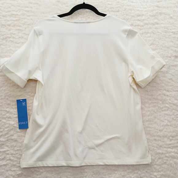 T-Shirt Size M Cream Red Olive Floral Bead Bloomcore Maximalist Vacation Casual - Picture 4 of 16